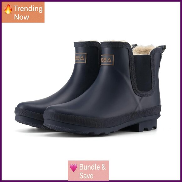 Women's Plush Rain Boots Waterproof Chelsea Ankle Snow Boots Winter Spring